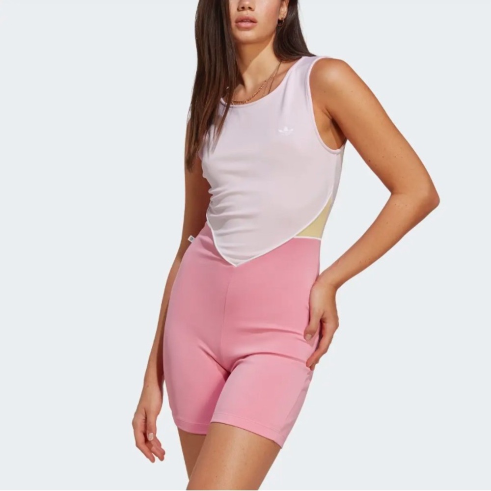 Adidas S Original Racersuit Pink Yellow Tights Bodysuit Retro Workout Athletic